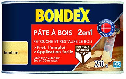 BONDEX - Pate à bois - Rebouche et Restaure le Bois - Sec en 30 min - 250g - Naturel