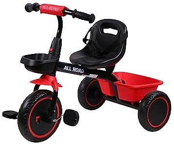 All Road Trikes Kinder Pedal Trike - Rot + Schwarz - Verstellbar Sitz Front & Heck Körbe Age 2 - 5