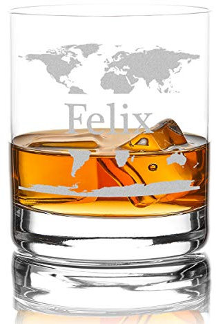 polar-effekt Whiskyglas mit Gravur, hochwertiges Whiskey Tumbler Glas graviert mit Name - Motiv Weltkarte, 320ml Geschenkidee Geburtstag Weihnachten