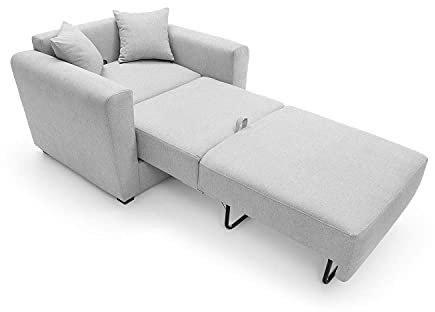 Abakus Direct | Olly Single Sofa Bed Foldable Convertible Lounger Armchair in Light Grey Linen Fabric (Light Grey with Cushions)
