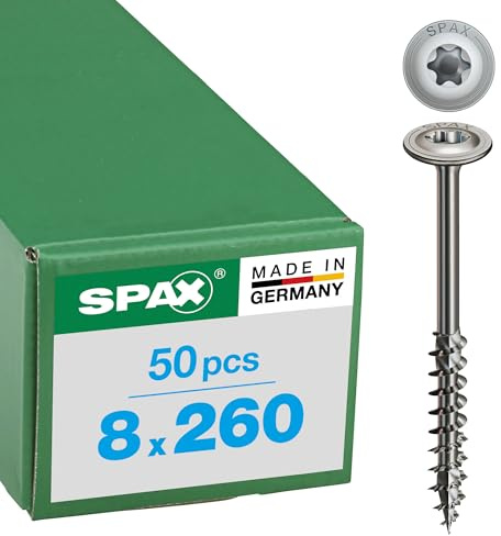 HI.FORCE, 8 x 260 mm, 50 Stück, Teilgewinde, Tellerkopf, T-STAR plus T40, 4CUT, Edelstahl rostfrei A2-0257000802605