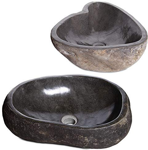 NaRoom Waschbecken Ø ca. 31-52 cm Natur Stein | Handwaschbecken Waschschale Aufsatzwaschbecken Waschtisch massiv Findling