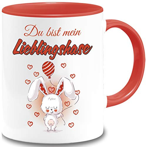 Tasse Ostern Du bist mein Lieblingshase Geschenk Osterhase Liebesbotschaft Spruch Becher Büro Geschenkidee Ostern (Rot)