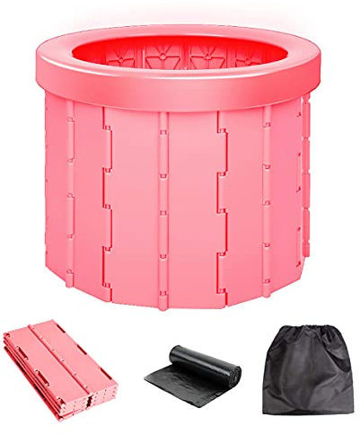 Kabxhueo Campingtoilette, campingtoilette klappbar Außen Kommode Auto Toilette Klapphocker Toilette Mit Deckel Camping Massen Mobil Faltbare Toilettenstuhl Für Camping, Wandern, Ausflüge, Stau,Rosa