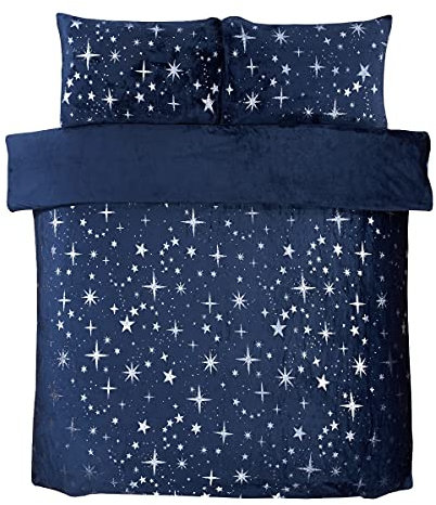 Sleepdown Set di biancheria da letto con copripiumino e federe, lussuoso, in pile con lamina a tinta unita, caldo e morbido, per letto matrimoniale (200 x 200 cm), colore: blu navy