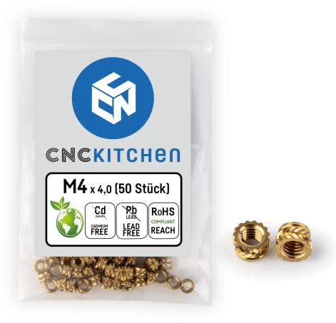 CNC KITCHEN Original Gewindeeinsatz, M4x4, 50 Stück, kurze Version, Blei- und Cadmium FREI