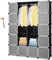 Lospitch Kleiderschrank, Tragbarer Regalsystem, 20 Würfel DIY Regalsystem Kleiderschrank Offen Kunststoff Garderobe mit Türen Garderobenschrank Schwarz 180 x 142 x 37CM