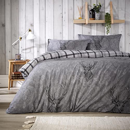 Olivia Rocco Parure de lit réversible en coton majoritaire avec housse de couette réversible à carreaux pour lit king size, gris