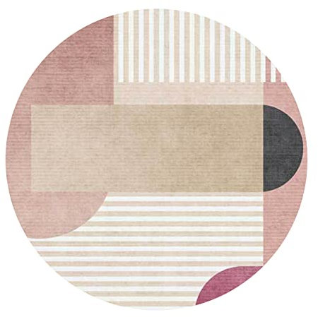 Designer Teppich Rund Kurzflor Moderner Orientteppich Klassisch Gemustert Ornamente für Wohnzimmer Schlafzimmer Kinderzimmer,Rosa Beige, Mädchenzimmer,Round ø200cm