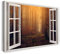 Printistico Bilder Fensterblick 60x40cm Baumwoll-Leinwand auf Keilrahmen mit Aufhänger moderner Kunstdruck XXL Wandbilder Wand-Dekoration Nebel Wald Blätter Herbst Pflanzen - Natur-Fotografie