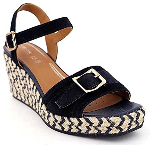 Geox D Panarea, Sandalo espadrillas con zeppa Donna, Blu (Navy), 40 EU
