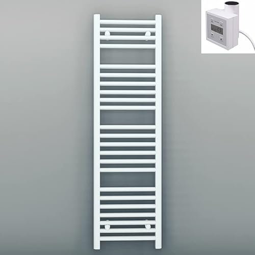 Myhomeware 400mm Wide White Electric Bathroom Heated Towel Rail Thermostatic Warmer Radiator Digital Controller (400 x 1200 mm (BTU: 1775))