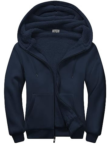 LLdress Hoodie Men Warm Fleece Hoodie Zipper Sweatshirt Men Lined Winter Jacket Teddyfleece Jacket Hooded Navy