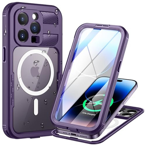 Lanhiem für iPhone 14 Pro Hülle Wasserdicht,Handyhülle für iPhone 14 Pro Schutzhülle Wasserfest,360 Outdoor Stoßfest Staubdicht Panzerhülle [Kompatibel mit Magsafe] mit Kameraschutz/Displayschutz,Lila