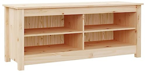 vidaXL Shoe Bench - Solid Wood Pine - Scandinavian Style Storage Cabinet with 4 Compartments - Brown - 110x38x45.5 cm