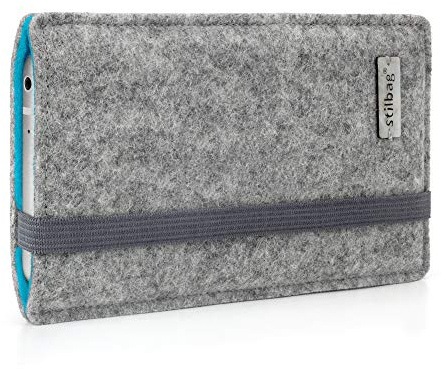 stilbag Handyhülle Finn für Apple iPhone 12 Mini | Farbe: hellgrau/Azur | Smartphone-Tasche aus Filz | Handy Schutzhülle | Handytasche Made in Germany