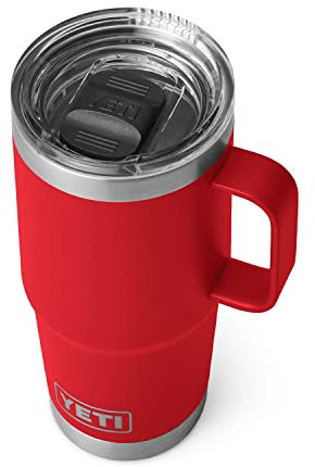 YETI Rambler Tasse de voyage isotherme en acier inoxydable avec couvercle hermétique et robuste, 591 ml, rouge (Rescue Red)