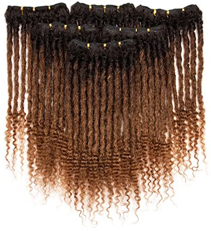 Originea Dreadlock Extensions Cheveux Humains pour Homme/Femme Fait à la main 0,8cm d'épaisseur Locs Paquets Vierges Dreadlocks Extensions de Cheveux Humains (12 Pouces 30pcs, #T1B/27)