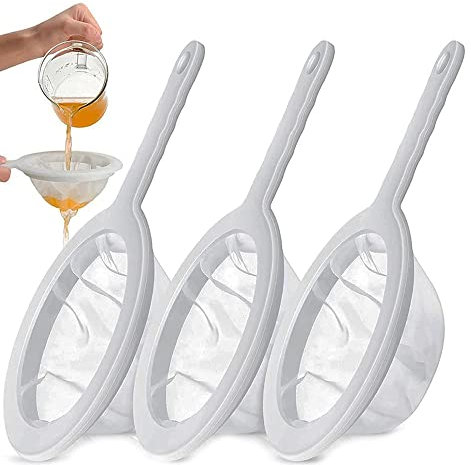3 Stück Sieb Fein - Haarsieb Sieb Küche, 100/200/400 Mesh Ultrafeines Trichterfilter, Mit Kunststoff Rutschfesten Griffen für Saft, Milch, Kaffee