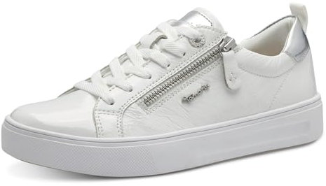 Tamaris Comfort Femmes Baskets Plates avec Fermeture éclair Loisirs, Blanc (Blanc Patent), 41 EU