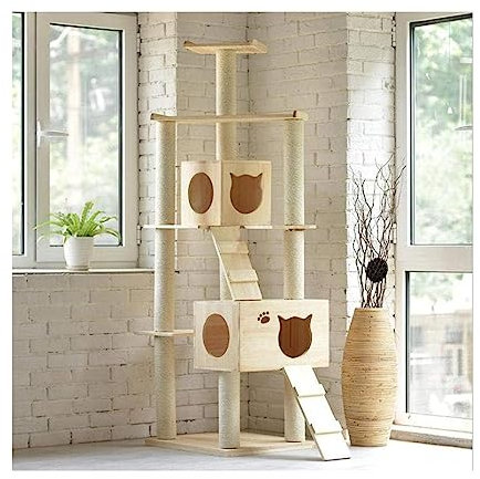 Árbol para Gatos de Madera Maciza para Gatos, Torre Estable para Gatos, sisal audaz, puntales herméticos, Arena para Gatos cómoda, condominio para Gatos