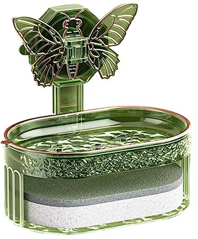 Jabones con ventosa para baño, montaje en pared, con ventosa de mariposas, disco de almacenamiento multiusos duradero para baño, ducha, sin taladros, plato de jabón extraíble verde