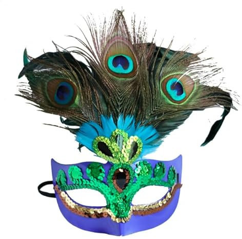 OhMill Masque de Plumes Demi-Masque de Bal Demi-Visage pour Bal Masqué Masque de Fête Accessoires pour Femme Fille Halloween Carnaval Mascarade Costumé