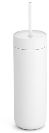 Fellow 20 oz Carter Cold Travel Mug for Water, Iced Tea, Coffee, Smoothies, Iced Coffee & More - Stainless Steel Vacuum-Insulated Iced Coffee Tumbler with Spill Resistant lid and Straw - Matte White