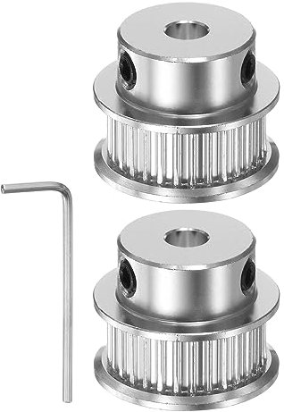 sourcing map 2Stk 2GT Umlenkrolle 30 Zähne 5mm Bohrung 21.5mm Durchm. Aluminum Zahnriemen mit 2mm Sechskant Schlüssel für 6mm Breite Gürtel 3D Drucker CNC Maschine Zubehör Silberton