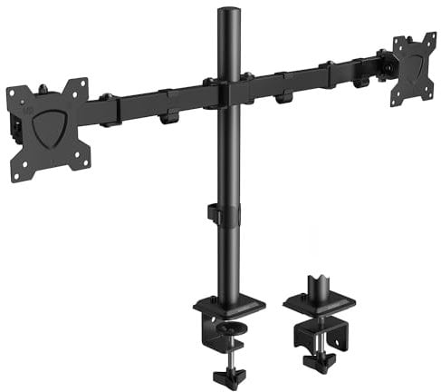 KOORUI Supporto per Monitor Doppio per Schermo Piatto e Curvo Schermo LED LCD da 13-27 Pollici, Regolabile in Altezza e Inclinazione Girevole, Dimensioni VESA 75/100mm, Peso Max 10KG