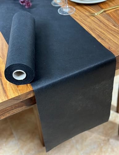 NATUARTE, Tischläufer Schwarz, 25 Meter x 30 Zentimeter, Vlies Tischläufer, Deko Tischband, Tischdekoration, Dekor Taufen Kommunionen Hochzeit Geburtstage, Rolle,Farbe Schwarz