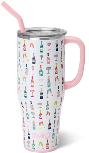 Swig Life Mega tazza, bicchiere da 1,18 l, con manico e cannuccia, lavabile in lavastoviglie, bicchiere isolante extra large, in acciaio inox (Pop Fizz)