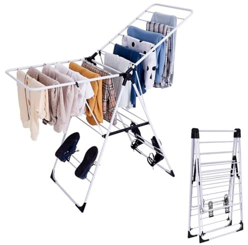 GIANTEX Séchoir à linge pliable, avec double aile réglable, portable en acier et plastique, pour l'intérieur et l'extérieur