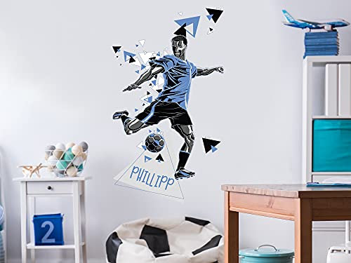 GRAZDesign Wandtattoo Fussball Fußballer personalisiert mit Name groß in vielen Farben Kinderzimmer/Jungenzimmer (Blau, 140x80cm)