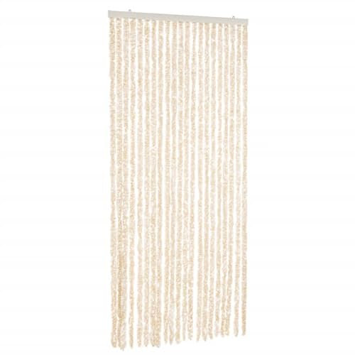 vidaXL Rideau Anti-mouches, Store Anti-insectes avec Crochet, Rideau de Porte Longueur et Largeur Réglables, Beige et Blanc 90x200 cm Chenille