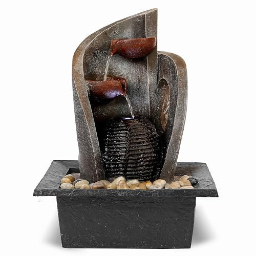 16 inch Water Fountains Indoor-3-tier Garden Fountains Outdoor-Water Fountain Spilling into pots Hung on monolithic Water Wall-with LED Lights-Soothing Indoor Waterfall Sounds from Water Machine