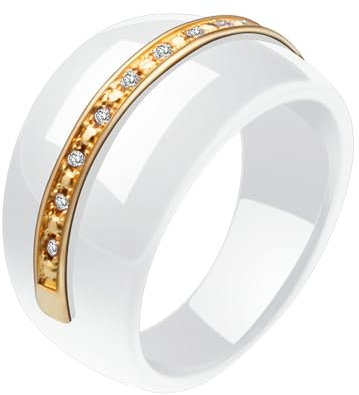 Beydodo Keramik Ringe Männer, Ring Personalisiert 14MM Bicolor mit Zirkonia Partnerringe Herren Ring Weiß Gold Nickelfrei Größe 54 (17.2)