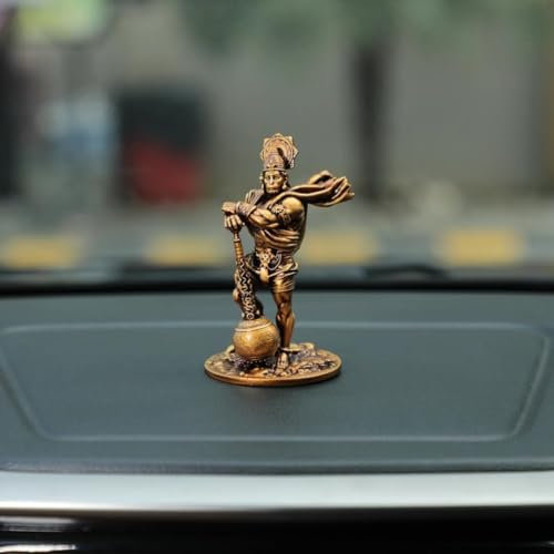 Zig Zag Bahubali Hanuman Idol für Auto Armaturenbrett Hanuman Murti Bajrang Bali Kleine Statue für Geschenk, Dekoration, Golden (11,4 cm)