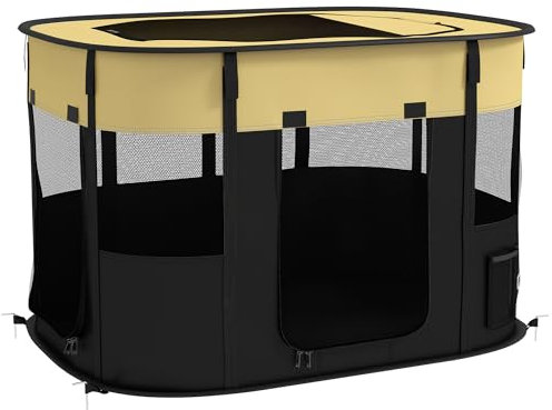 PawHut Dog Pen, Pet Playpen, Portable Foldable Dog Cat Playpen Soft Pet Cage with Storage Bag for Puppies, Rabbits, Kittens, Guinea Pigs, 94 x 74 x 60cm - Yellow