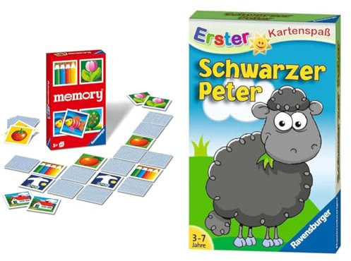 Ravensburger 22457 - Kinder Memory®, der Spieleklassiker für die ganze Familie, Merkspiel für 2-6 Spieler ab 3 Jahren & 20432 - Schwarzer Peter - Schaf, Kartenspiele ab 3 Jahren