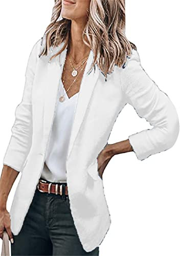 OMZIN Damen Elegante Blazer Offene Front Langarm Arbeit Büro Anzug Jacken Blazer Weiß S