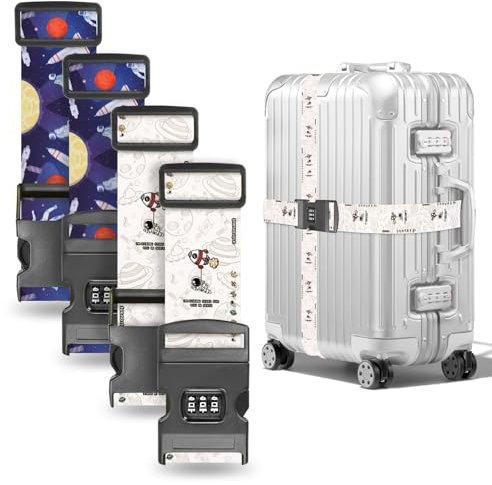 Koffergurte 4 stück,kofferband auffällig,koffergurt mit zahlenschloss,einstellbar kofferband Gurt,koffergurt kreuzgurt,Luggage Strap,Für 28-Zoll-Koffer (Astronauten, Für 26-Zoll-Koffer)