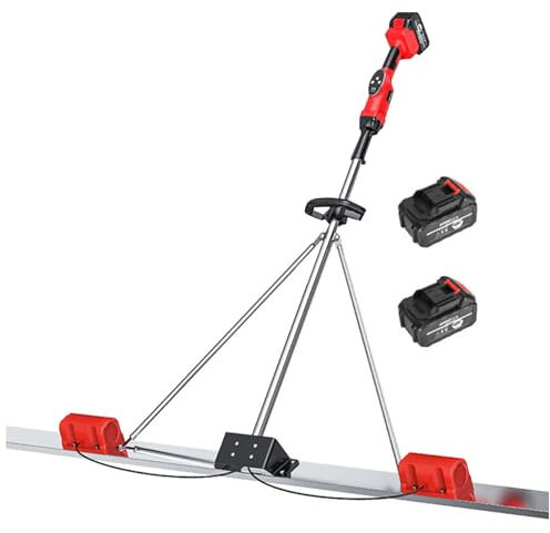 Hydravex Elektrischer Beton Estrich Rüttler Kit, Power Screed Concrete Finishing Vibrator Tool mit 4.9ft Edelstahl-Brett und 6000ma Batterie, Cordless Glatter Finishe Estrich,2Battery-DualMotor