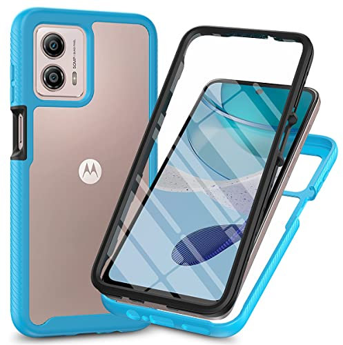 Sawiqpd for Motorola Moto G24 / G04 Case, Moto E14 Case with Built-in Screen Protector, 360 Full Body Protective Cover Heavy Duty Anti-Scratch Shockproof Slim Silicone Bumper Phone Case, Light Blue
