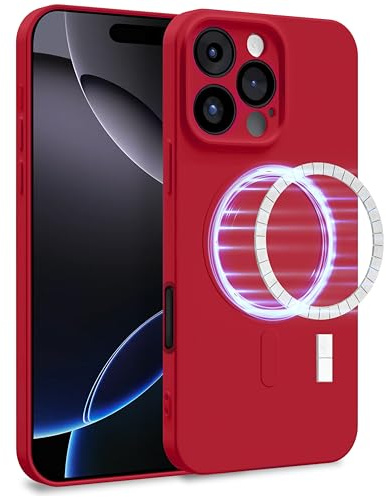 MyGadget Coque Silicone [ Compatible avec MagSafe ] pour iPhone 16 Pro - Case TPU Souple & Soft avec Doublure Microfibre - Cover Protection Rouge
