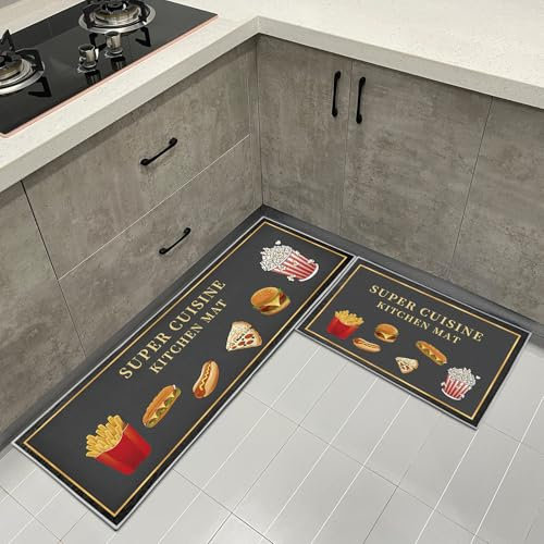 HZVRTN Küchenteppich waschbar rutschfest Küchenmatte,KomfortWasserdichte Stehmatte für Haus, Küche und Waschküche 2-Teiliges (Snack-Muster, 43x75+43x150cm)