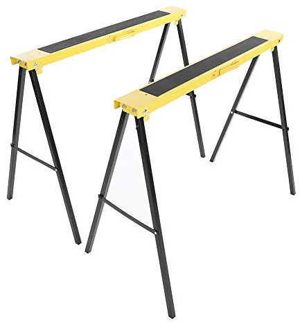 Saw Horse, 2Pcs Folding Work Bench Foldable Trestles Sawing Horse Folding Heavy Duty Steel Sawhorse Portable Saw Horse Non Slip Trestle Stands Work Support