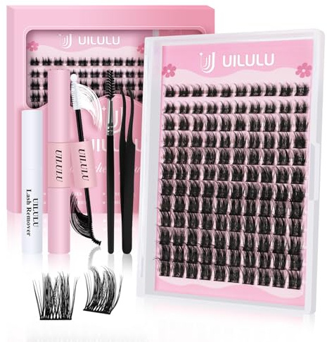 Uilulu lash Cluster 10-18mm Natural Lash Kit with Bond & Seal, Glue Remover, Tweezers & Brush