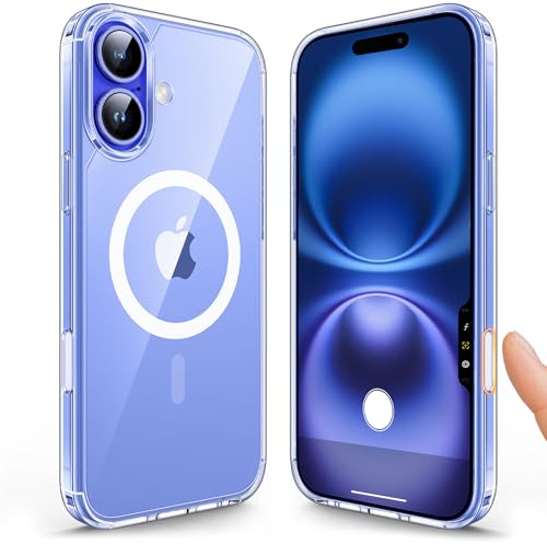 TAURI Magnetische Transparente Hülle für iPhone 16 Plus mit Kamerasteuerungs-Aufnahmetaste, Kompatibel mit MagSafe [Anti-Vergilbung], Schlanke Handyhülle für iPhone 16 Plus 6,7 Zoll