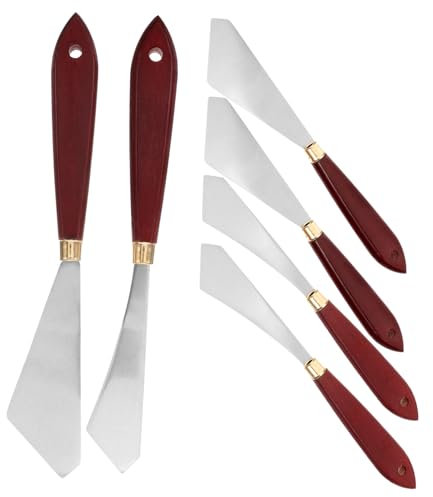 BELLIFFY 6-teiliges Spachtelset Aus Metall Mit Holzgriff Für Malen Mischen Von Farbe Pigmenten Und Anderen Materialien